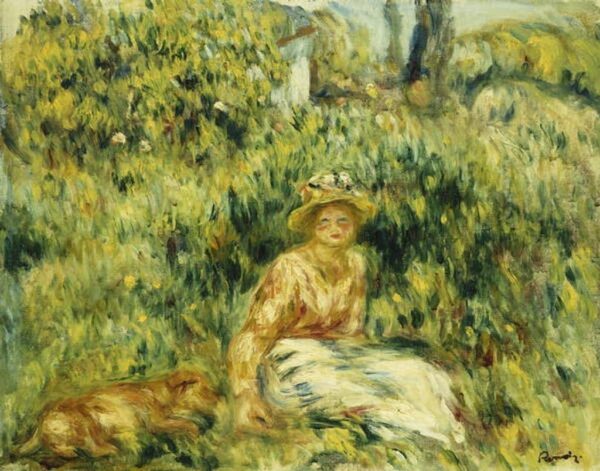 Mädchen mit Hund vor einer blühenden Hecke – Pierre-Auguste Renoir Pierre-Auguste Renoir 85x75