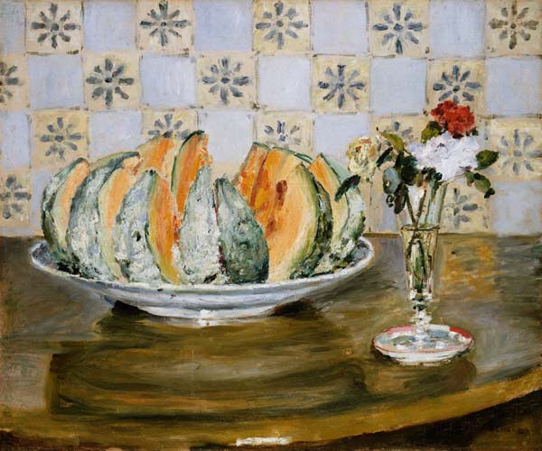 Stillleben mit einer Melone und einer Blumenvase – Pierre-Auguste Renoir Pierre-Auguste Renoir 85x75