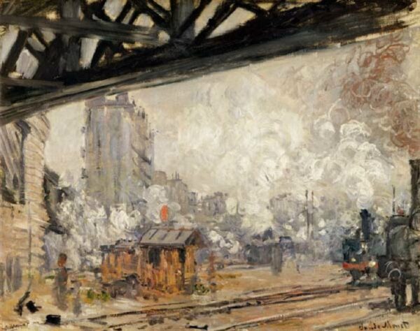 Der Titel lautet: « Der Bahnhof Saint-Lazare, Außenansicht » von Claude Monet Bahnhof Saint-Lazare von Claude Monet 85x75