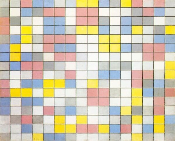 Zusammensetzung des Gitters 9 Zusammensetzungen des Schachbretts in lebendigen Farben – Mondrian Piet Mondrian 85x75