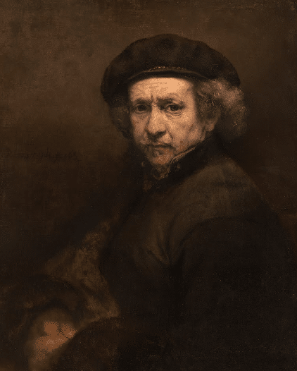 Selbstporträt mit Barett und aufgerichtetem Kragen – Rembrandt van Rijn Rembrandt van Rijn 70x85