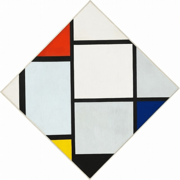 Zusammensetzung mit roten, grauen, blauen, gelben und schwarzen Rauten – Mondrian Piet Mondrian 70x70