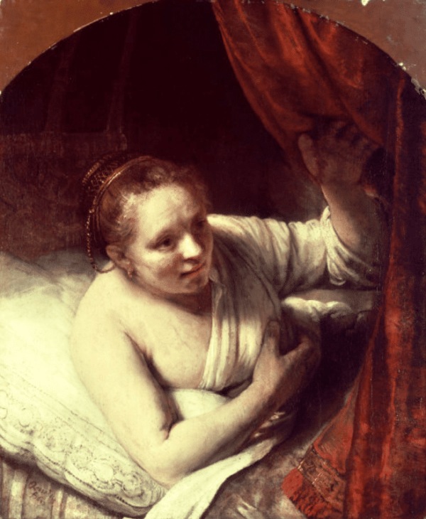 Rembrandt, Junge Frau im Bett – Rembrandt van Rijn Rembrandt van Rijn 70x85