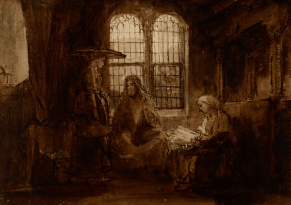 Der Christus im Gespräch mit Martha und Maria – Rembrandt van Rijn Rembrandt van Rijn 105x70