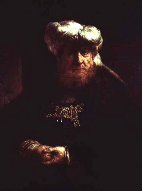 Mann in orientalischer Kleidung (möglicherweise König Ussiah, der an Lepra leidet) – Rembrandt van Rijn Rembrandt van Rijn 70x85