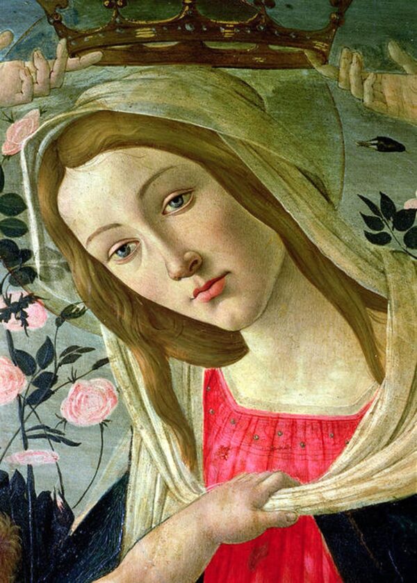 Jungfrau und Kind gekrönt von Engeln, Detail der Jungfrau – Sandro Botticelli Sandro Botticelli 70x105