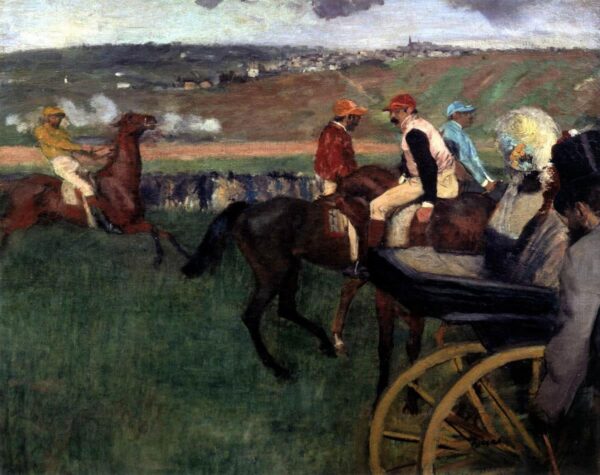 Das Hippodrom – Amateur-Jockeys neben einem Auto – Edgar Degas Edgar Degas 85x75