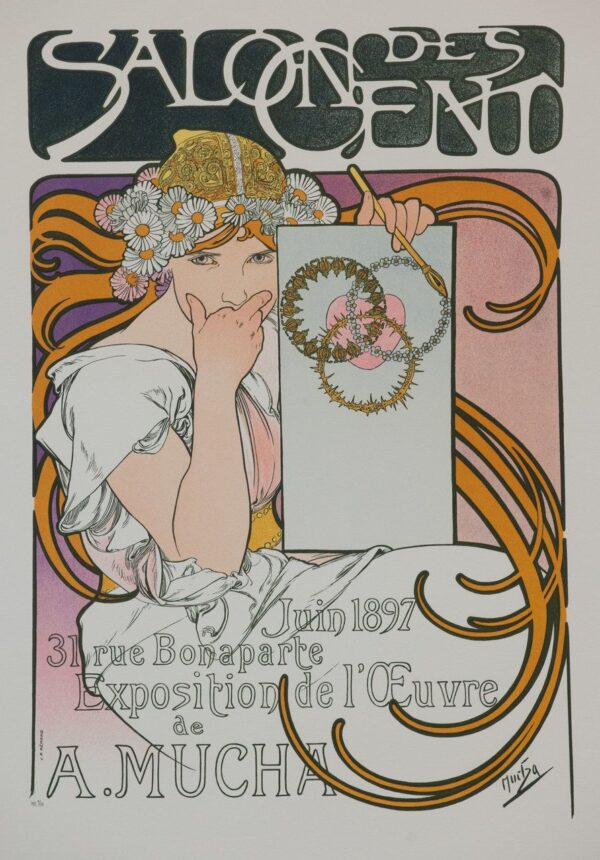 Plakat der Ausstellung « Ausstellung des Werks von A. Mucha », Paris, Juni 1897 – Mucha Alfons Mucha 70x105