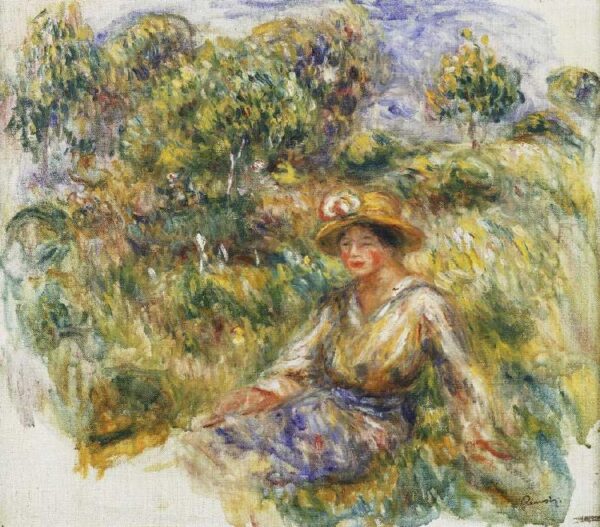 Frau mit einem blauen Hut auf einer Wiese – Pierre-Auguste Renoir Pierre-Auguste Renoir 85x75