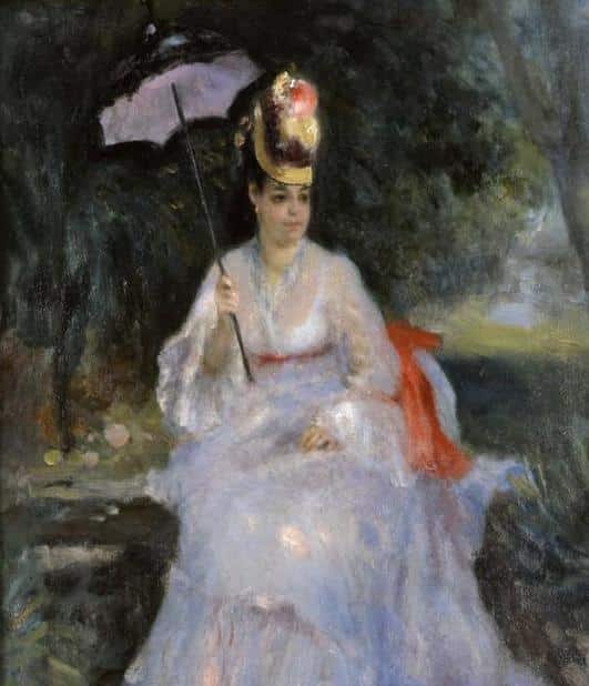 Frau mit einem Sonnenschirm sitzt in einem Garten – Pierre-Auguste Renoir Pierre-Auguste Renoir 70x85