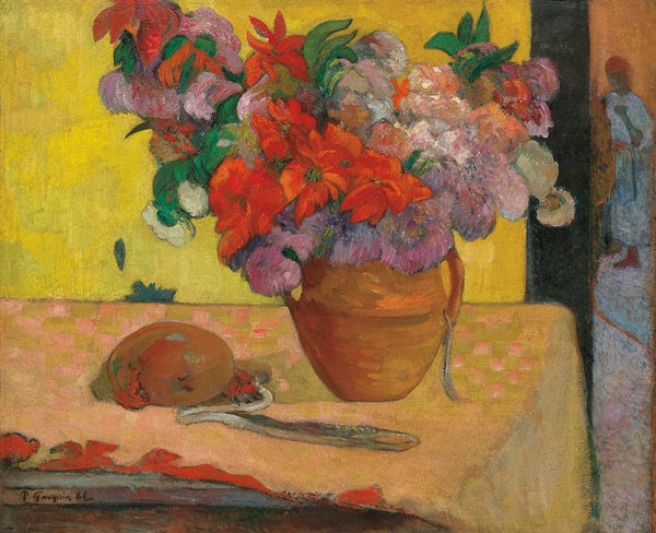 Blumen in einer Vase und einer Wasserflasche – Paul Gauguin Paul Gauguin 85x75