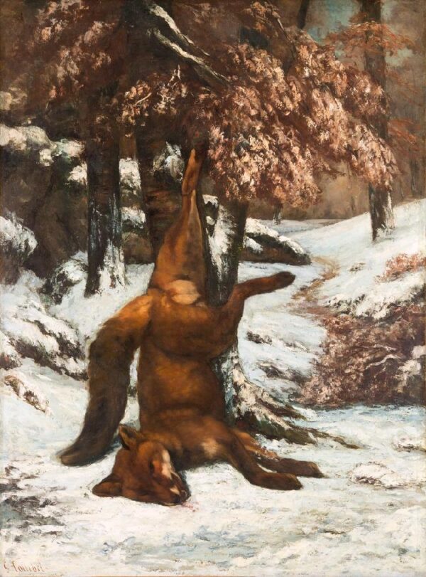 Renard auf einem Baum im Schnee hängend – Gustave Courbet Gustave Courbet 70x105