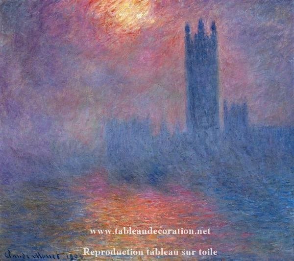 Londres, das Parlament. Sonnenstrahl in der Nebellücke – Gemälde von Monet Claude Monet 70x70