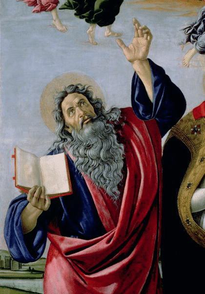 Sankt Johannes der Evangelist, Ausschnitt aus der Krönung der Jungfrau (Altarbild von San Marco, um 1488-90) – Sandro Botticelli Sandro Botticelli 70x105