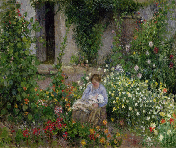 Mutter und Kind in den Blumen – Camille Pissarro Camille Pissarro 85x75