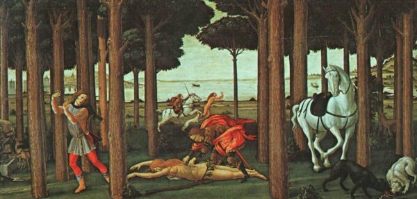 Die Geschichte von Nastagio degli Onesti (Zweite Episode) – Sandro Botticelli Sandro Botticelli 140x70