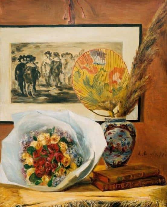 Stillleben mit Blumenstrauß und Fächer – Pierre-Auguste Renoir Pierre-Auguste Renoir 70x85