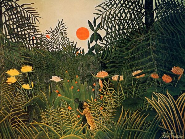 Ein schwarzer Mann von einem Jaguar angegriffen – Henri Rousseau Henri Rousseau 85x75