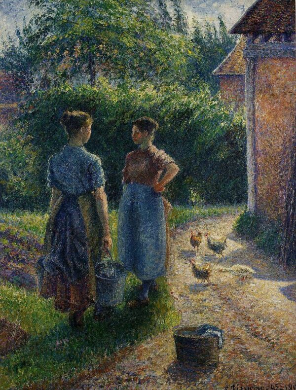 Bäuerinnen diskutieren auf dem Bauernhof, Eragny – Camille Pissarro Camille Pissarro 70x85