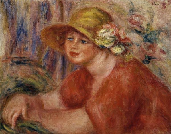 Porträt einer Frau mit einem blumenverzierten Hut – Pierre-Auguste Renoir Pierre-Auguste Renoir 85x75