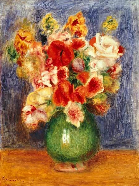 Stillleben mit Blumen in einer grünen Vase – Pierre-Auguste Renoir Pierre-Auguste Renoir 70x85