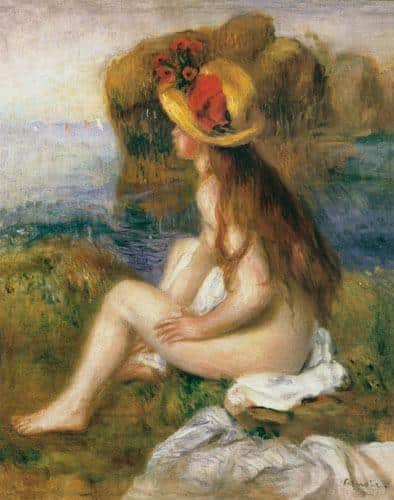 Sitzende Badende mit einem Strohhut – Pierre-Auguste Renoir Pierre-Auguste Renoir 70x85