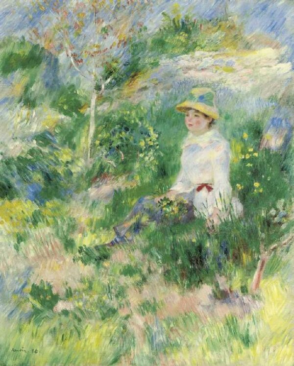 Sommer, junge Frau in einer blühenden Wiese – Pierre-Auguste Renoir Pierre-Auguste Renoir 70x85