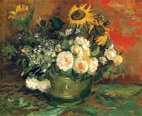 Vase mit Sonnenblumen, Rosen – Van Gogh Vincent Van Gogh 85x75