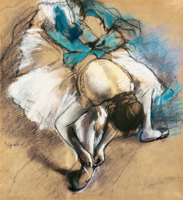 Tänzer beim Binden von Ballettschuhen – Edgar Degas Edgar Degas 70x70