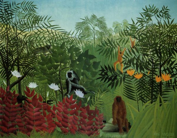 Tropischer Wald mit Affen und Schlange – Henri Rousseau Henri Rousseau 85x75