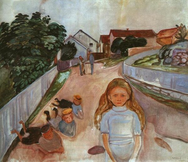 Kinder spielen auf der Straße in Asgardstrand – Edvard Munch Edvard Munch 85x75