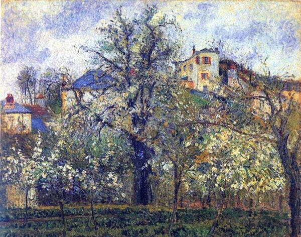 Der Gemüsegarten mit blühenden Bäumen, Frühling, Pontoise – Camille Pissarro Camille Pissarro 85x75