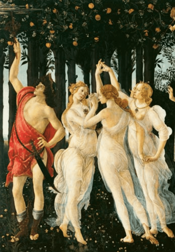 Primavera: Detail der Drei Grazien und des Merkur – Sandro Botticelli Sandro Botticelli 70x105