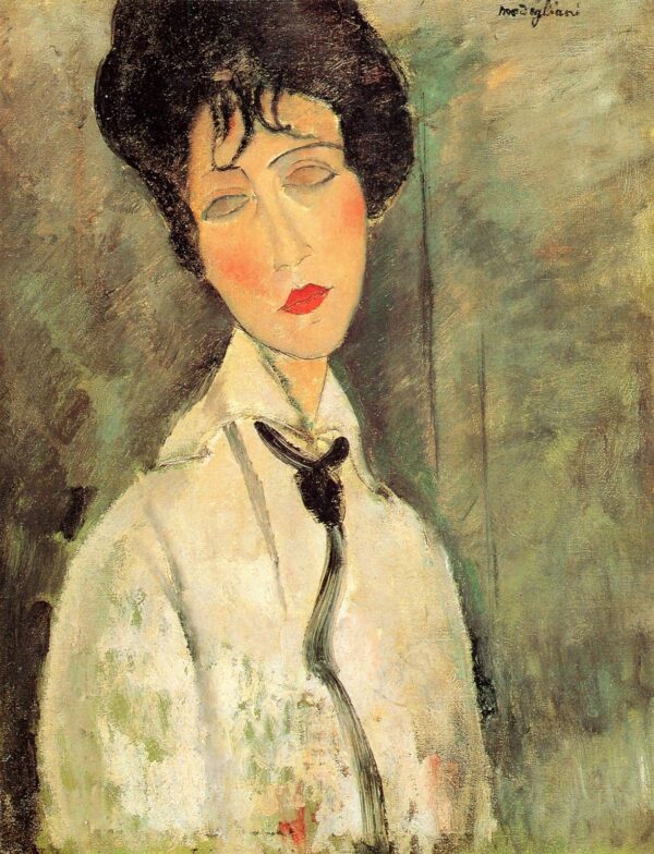 Porträt einer Frau mit schwarzer Krawatte – Amadeo Modigliani Amedeo Modigliani 70x85