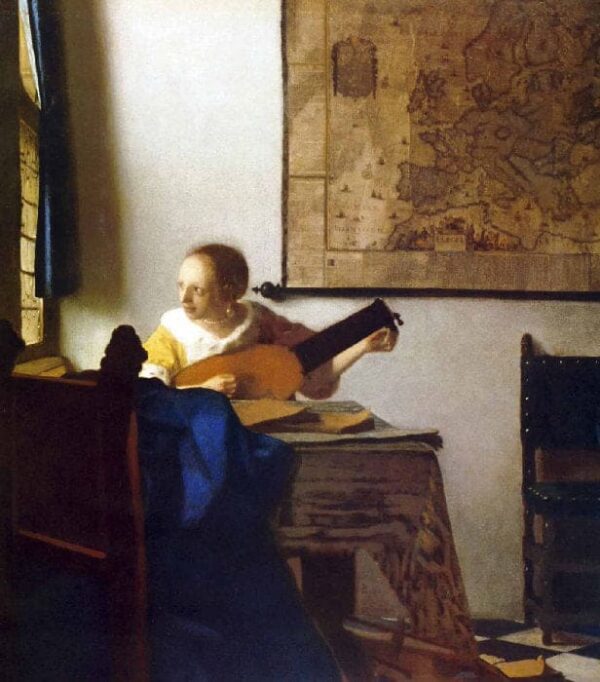 Die Frau mit der Laute – Johannes Vermeer Beliebte Bilder 70x70